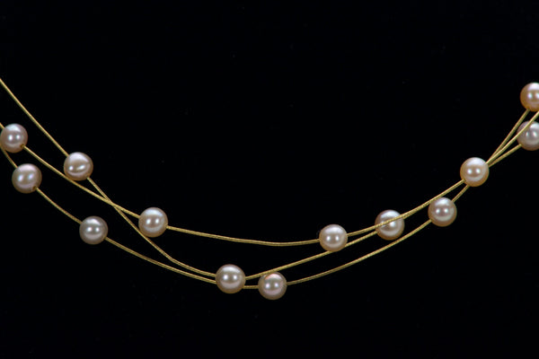 18K Gold Three Strand Pearl Necklace