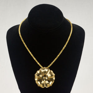 Gold Tone Unique Link Chain Necklace with Brass Rose Pendant