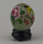 Hand Painted Carved Jade Egg - Yellow Bird/Red Flowers