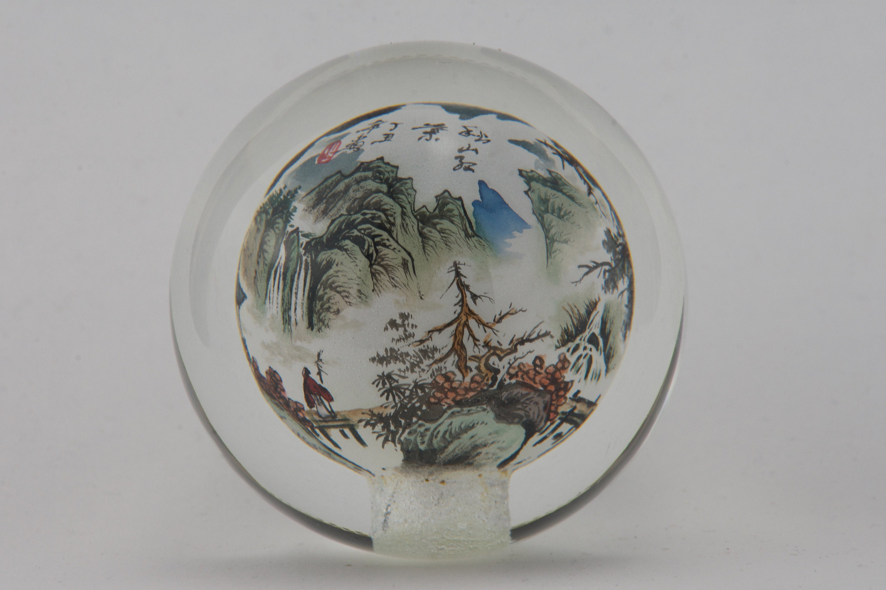 Chinese Landscape Reverse Painted Glass Globe