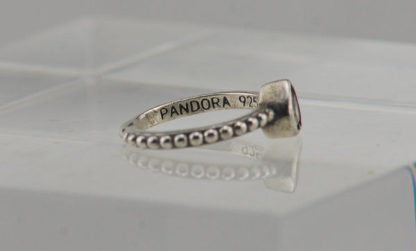 Pandora - Sterling Silver Heart Shape Citrine Ring - Size 3.5