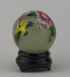 Hand Painted Carved Jade Egg - Yellow Bird/Red Flowers
