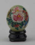 Hand Painted Carved Jade Egg - Blue Bird/Pink Flower