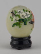 Hand Painted Carved Jade Egg - Red Bird/White Flowers