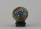 Hand Painted Carved Jade Egg - Blue Birds/Red Flowers