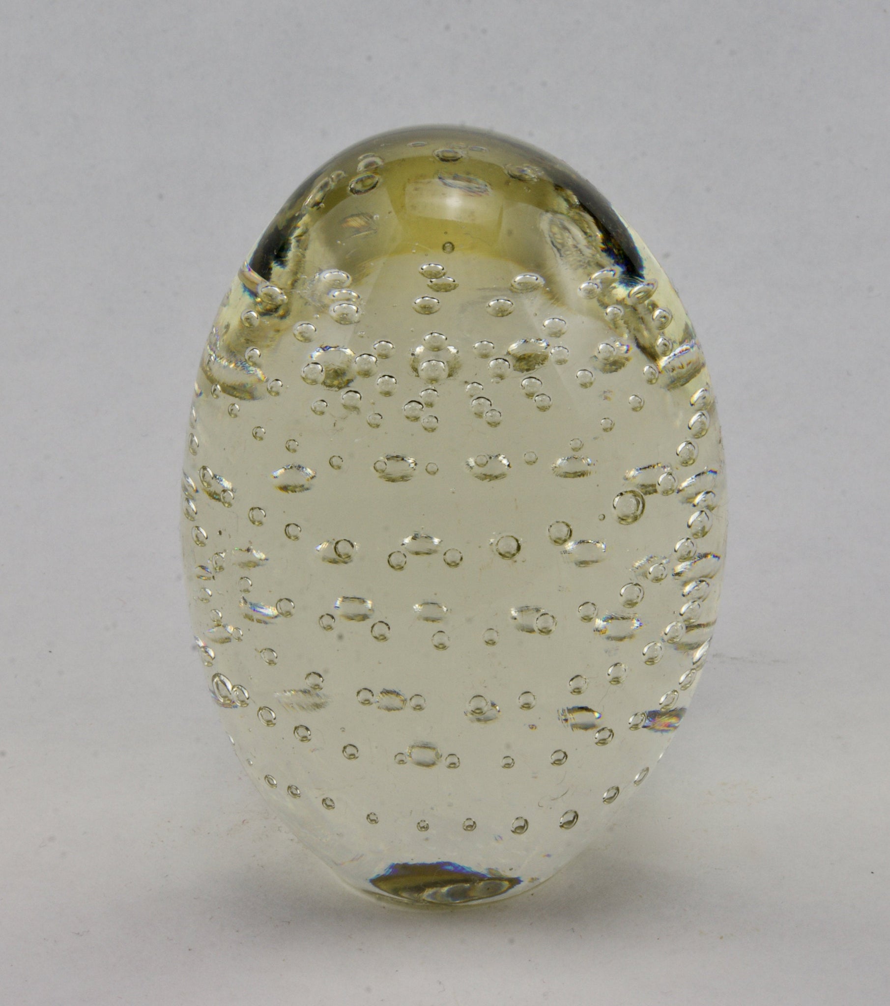 Egg Shaped Glass Paperweight with Bubbles