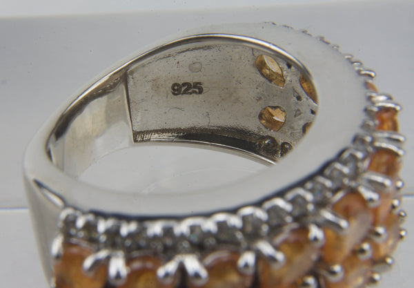 Spessartite Garnet, Natural White Zircon Ring In Platinum Over Sterling - Size 5