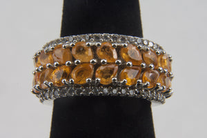 Spessartite Garnet, Natural White Zircon Ring In Platinum Over Sterling - Size 5