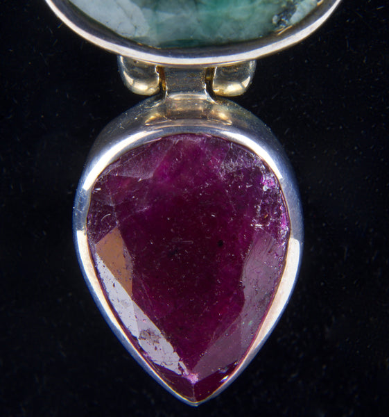 Emerald and Ruby Sterling Silver Pendant on Sterling Silver Chain
