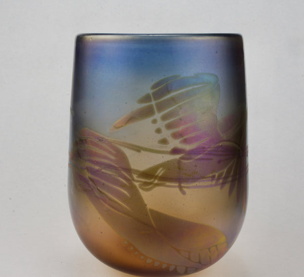 Peter Vanderlaan Mary Beth Bliss - Opalescent Art Glass Crane Vase
