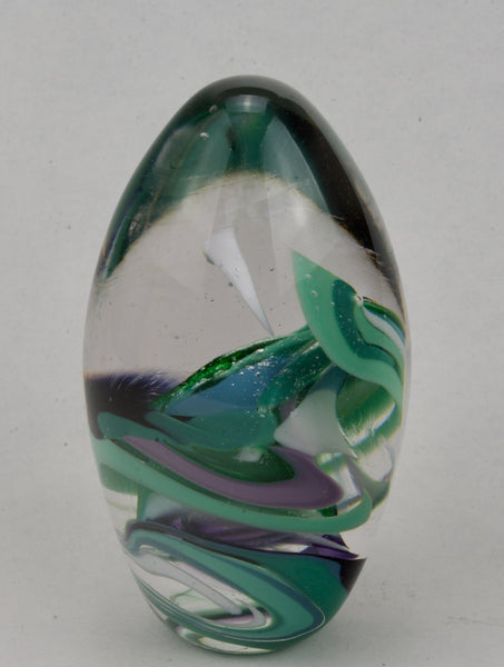 Glass Egg Shape Swirl Art Paperweight