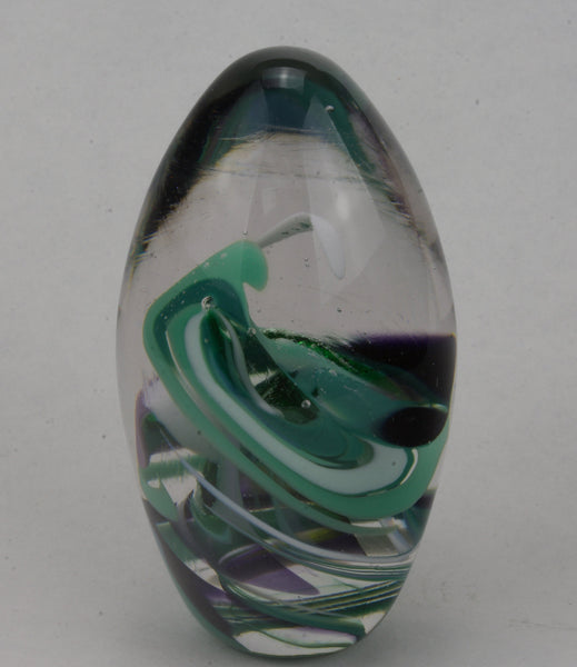 Glass Egg Shape Swirl Art Paperweight