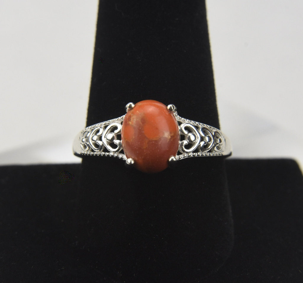 Orange! Turquoise Sterling Silver Ring - Size 10.25