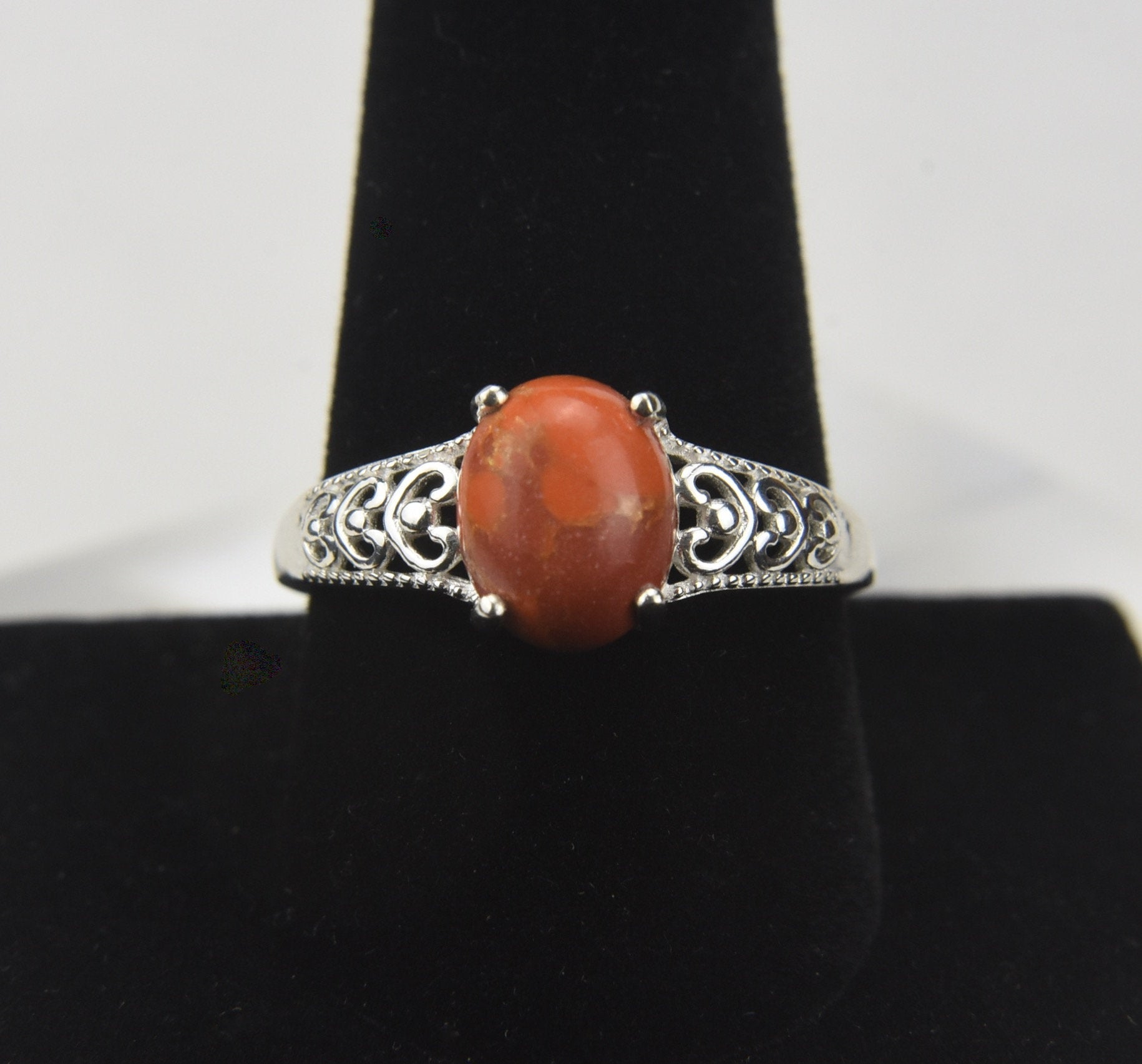 Orange! Turquoise Sterling Silver Ring - Size 10.25