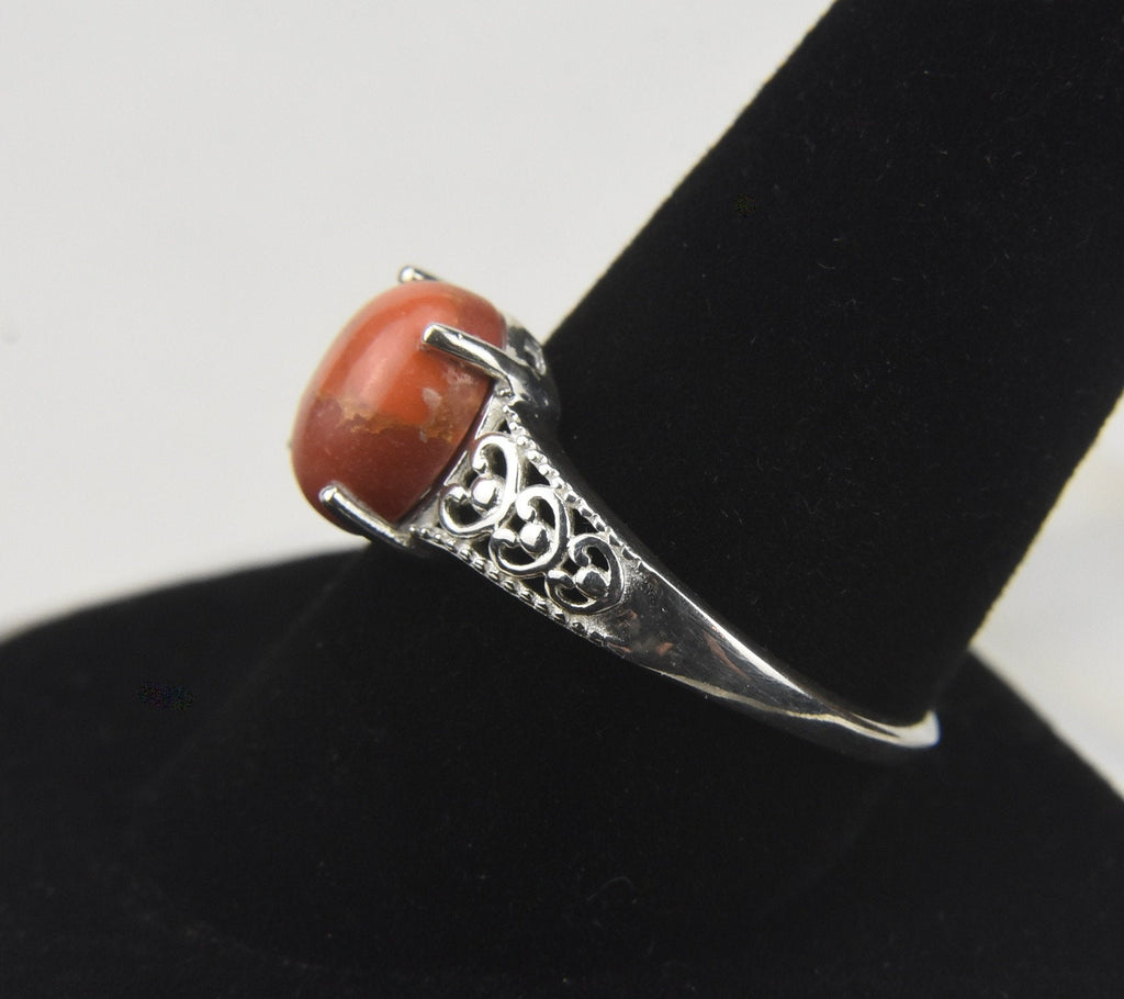 Orange! Turquoise Sterling Silver Ring - Size 10.25