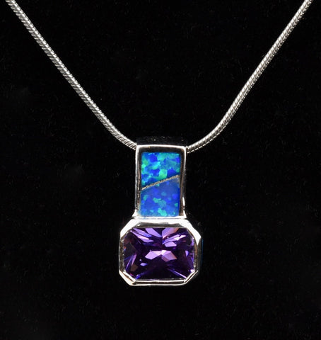 Amethyst and Opal Sterling Silver Pendant on Sterling Silver Chain