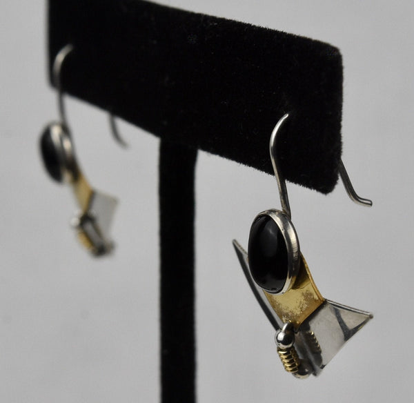 Silver, Brass and Black Onyx Modern Earrings