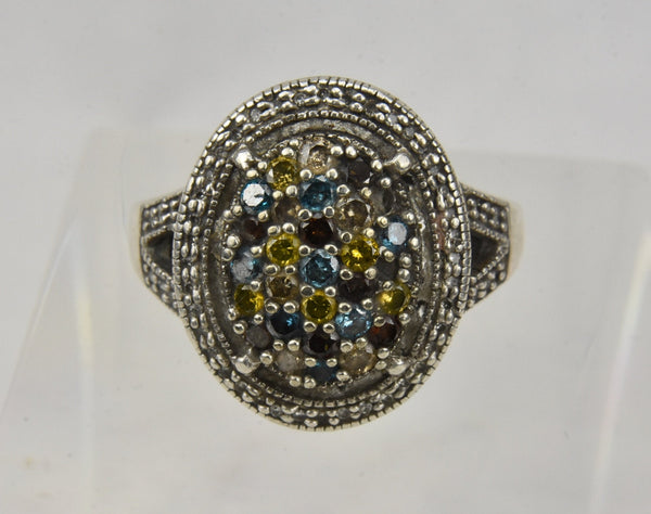 Multi Color Stone Sterling Silver Bling Ring - Size 8.25