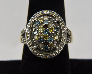 Multi Color Stone Sterling Silver Bling Ring - Size 8.25