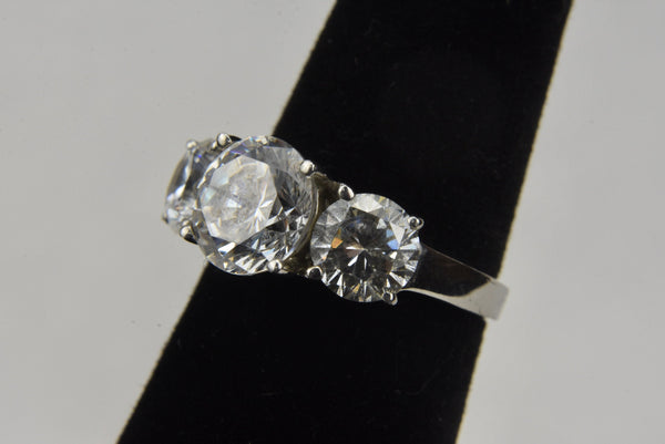3 Circular Cubic Zirconia Sterling Silver Ring - Size 5