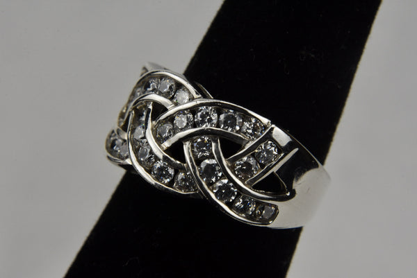 Braided Sterling Silver Ring Covered in Cubic Zirconia - Size 6.25