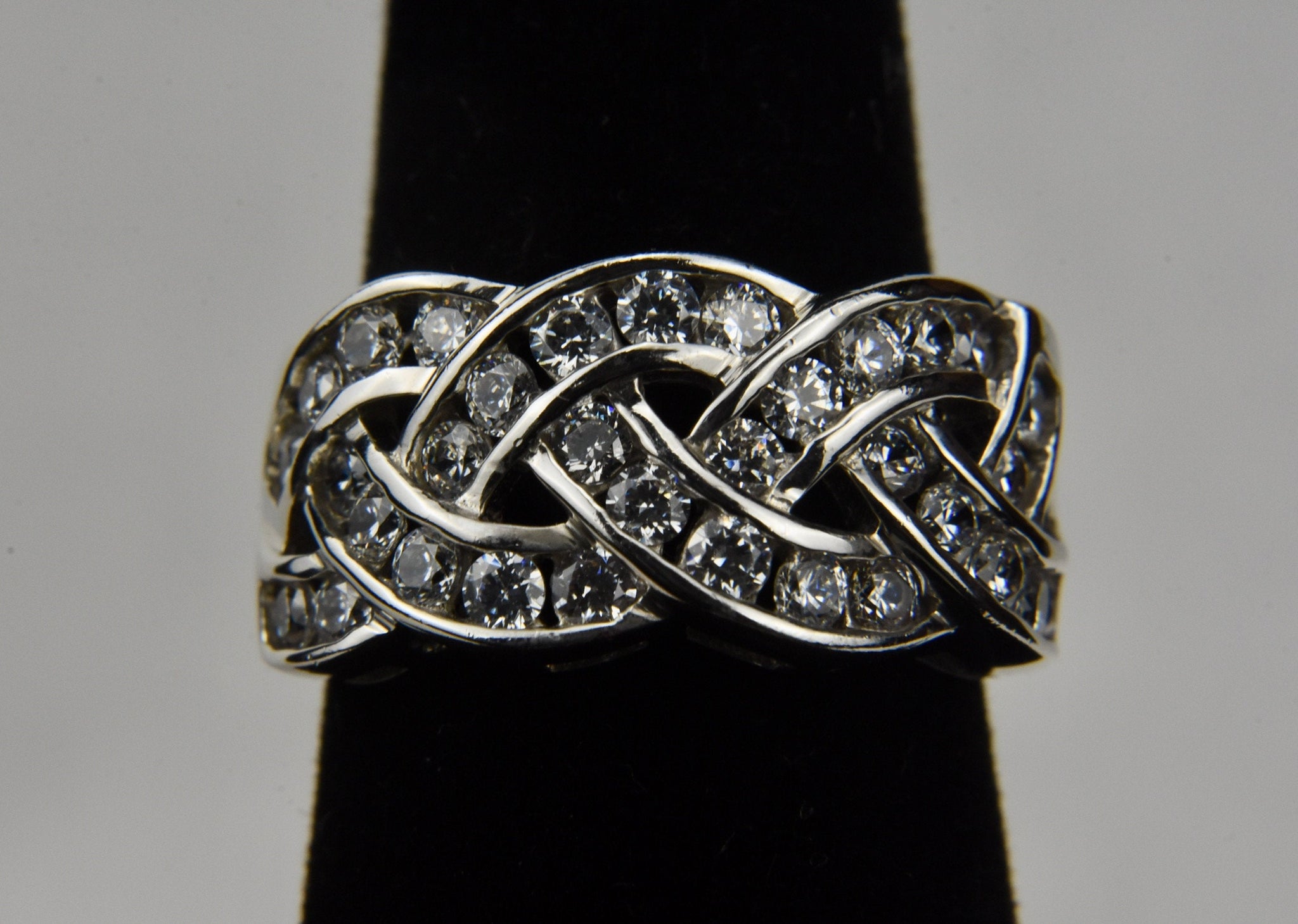 Braided Sterling Silver Ring Covered in Cubic Zirconia - Size 6.25