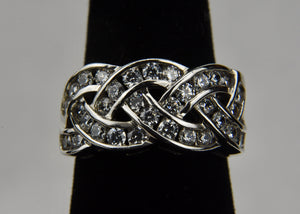 Braided Sterling Silver Ring Covered in Cubic Zirconia - Size 6.25