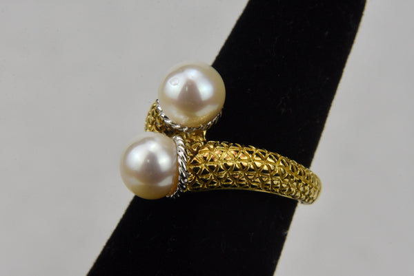 Pearl Gold Tone Sterling Silver Ring - Size 5.25