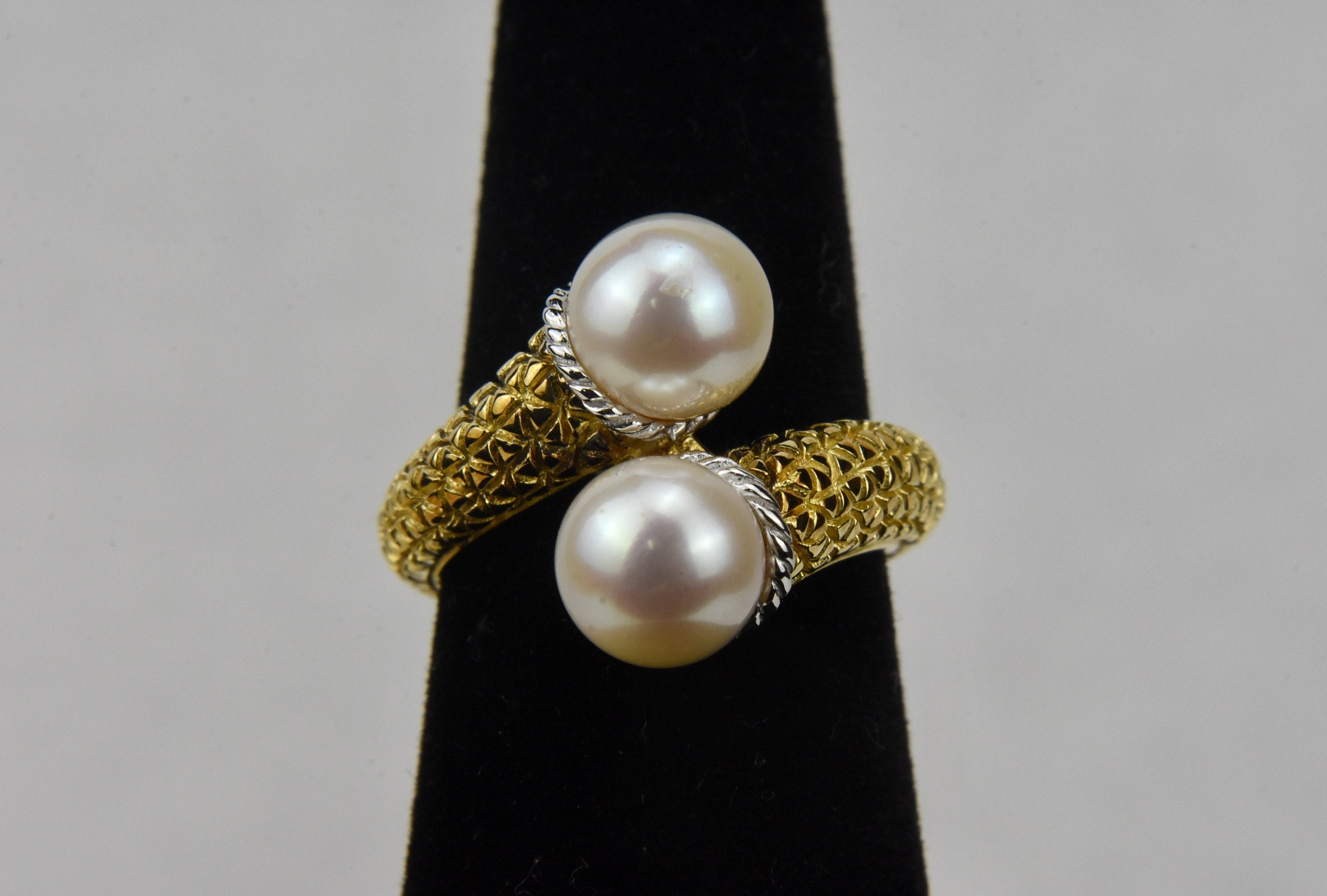 Pearl Gold Tone Sterling Silver Ring - Size 5.25