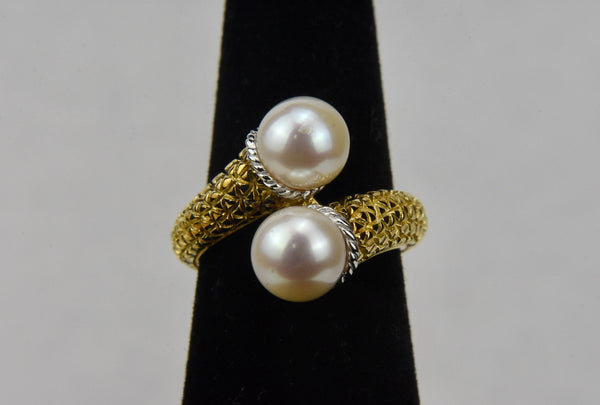 Pearl Gold Tone Sterling Silver Ring - Size 5.25
