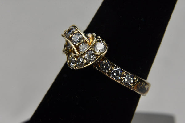 Tied Knot Ring - Gold Tone Sterling Silver with Cubic Zirconia - Size 6.25