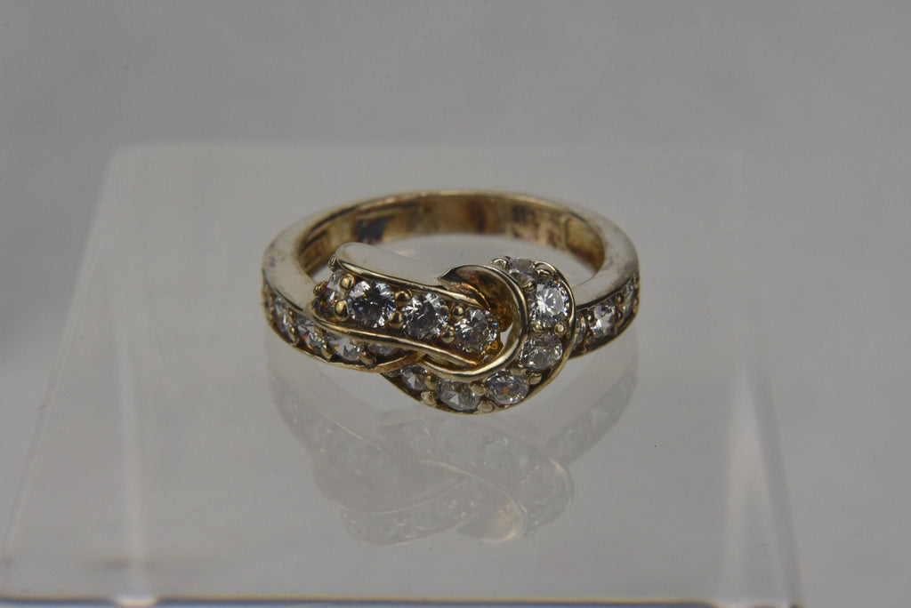 Tied Knot Ring - Gold Tone Sterling Silver with Cubic Zirconia - Size 6.25