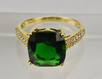 Gold Tone Sterling Silver Ring with Simulated Emerald and Diamonds - Size 6.25