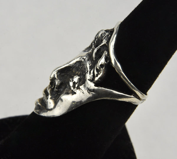 Sterling Silver Handmade Artisan Face Ring - Size 6.5