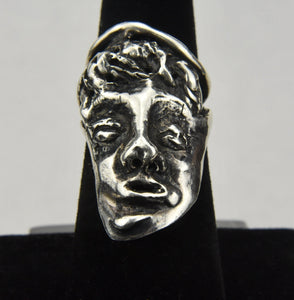 Sterling Silver Handmade Artisan Face Ring - Size 6.5