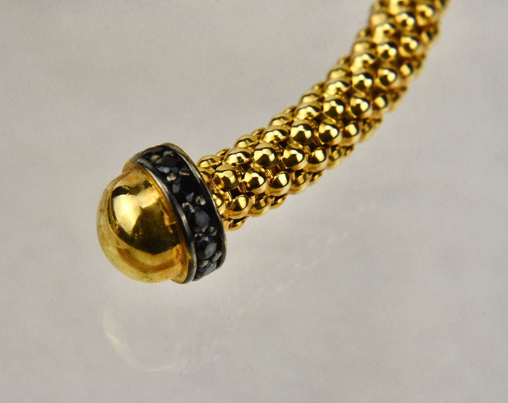 Milor - Gold Tone Sterling Silver Italian Bangle with Black Tourmaline