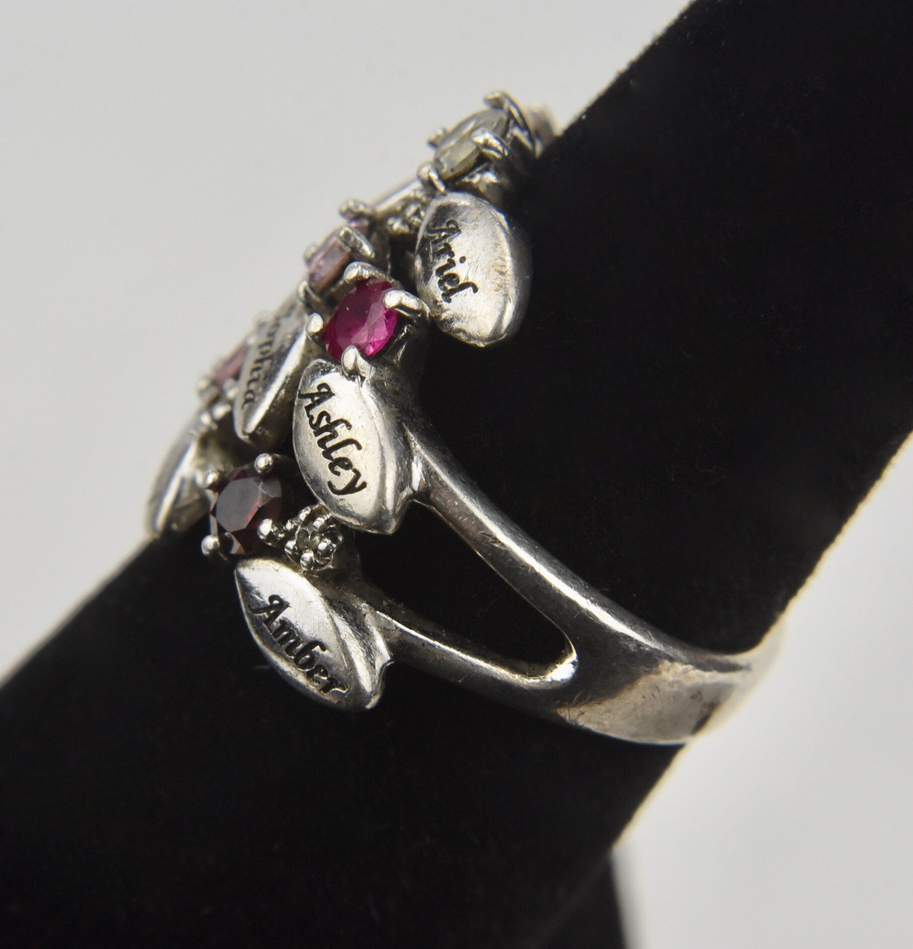 Sterling Silver Colored Stone Family Tree Ring - Size 6