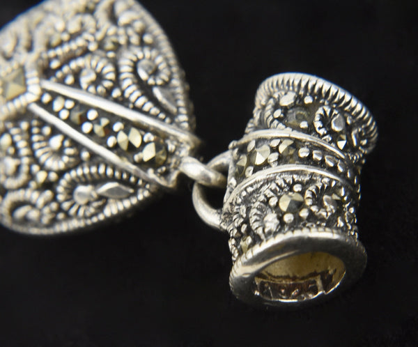 Sterling Silver Marcasite Black Onyx Cameo Slide Pendant
