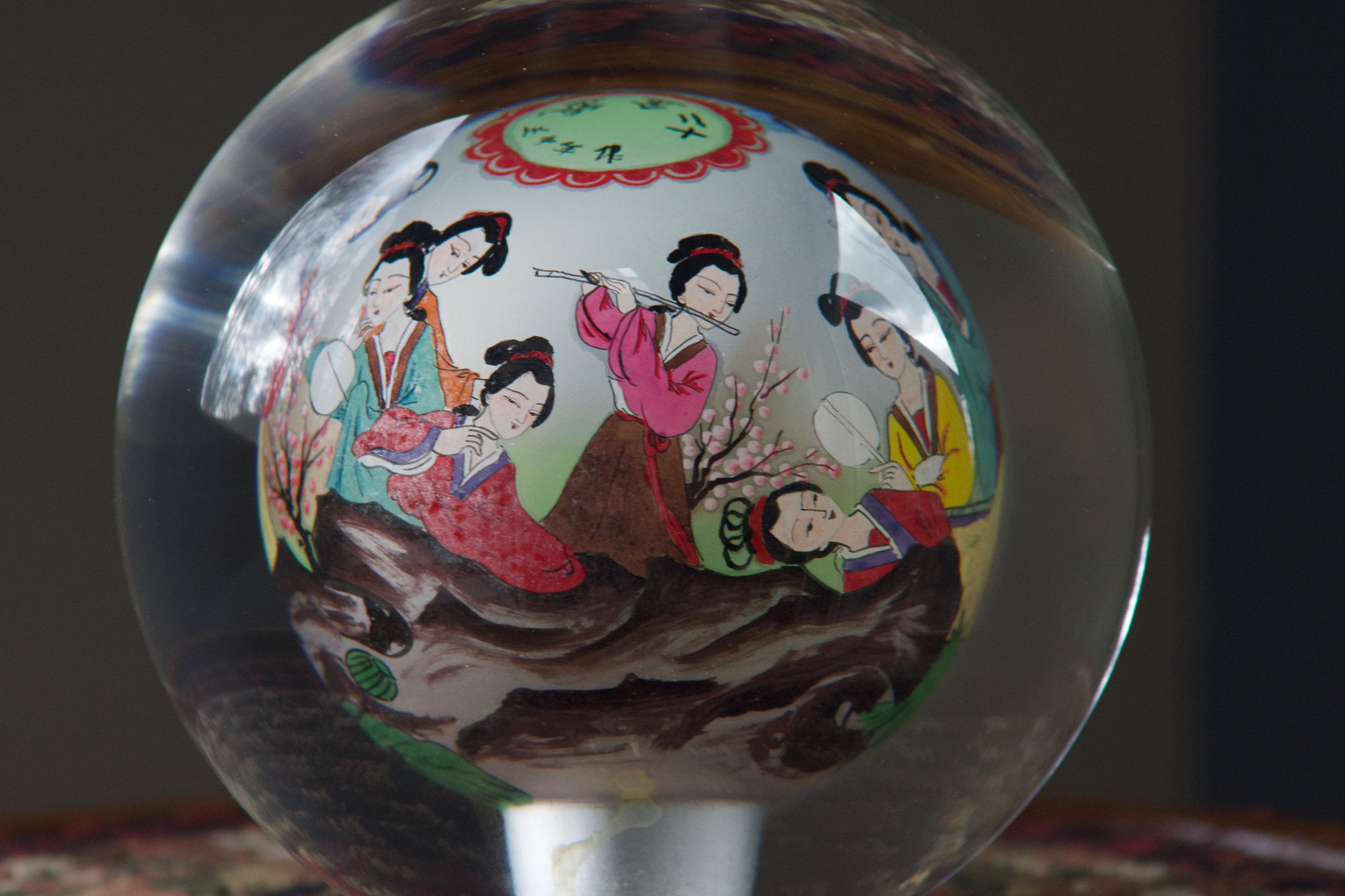 Beautifully Hand Painted Reverse Glass Chinese Paperweight