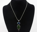Beautiful Azurite/Malachite, Nephrite Jade, and Amethyst Sterling Pendant on Sterling Silver Chain