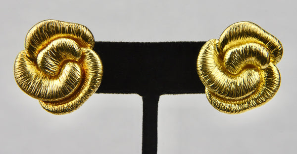 Italian Gold Tone Sterling Silver Flower Clip On Earrings