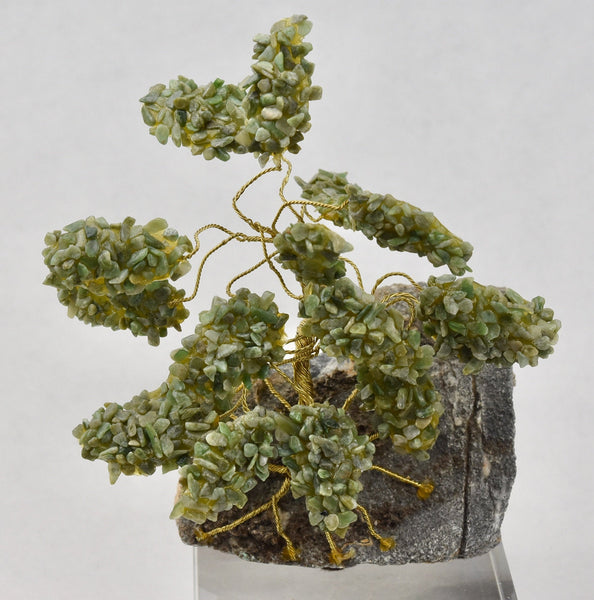 Jade and Metal Wire Bonsai Tree on Rock Base