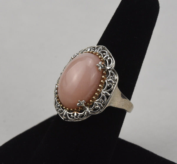 Sterling Silver Pink Opal Cabochon Ring - Size 8