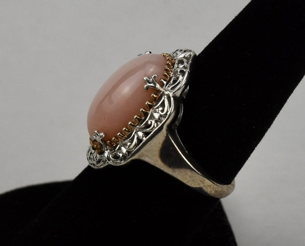 Sterling Silver Pink Opal Cabochon Ring - Size 8
