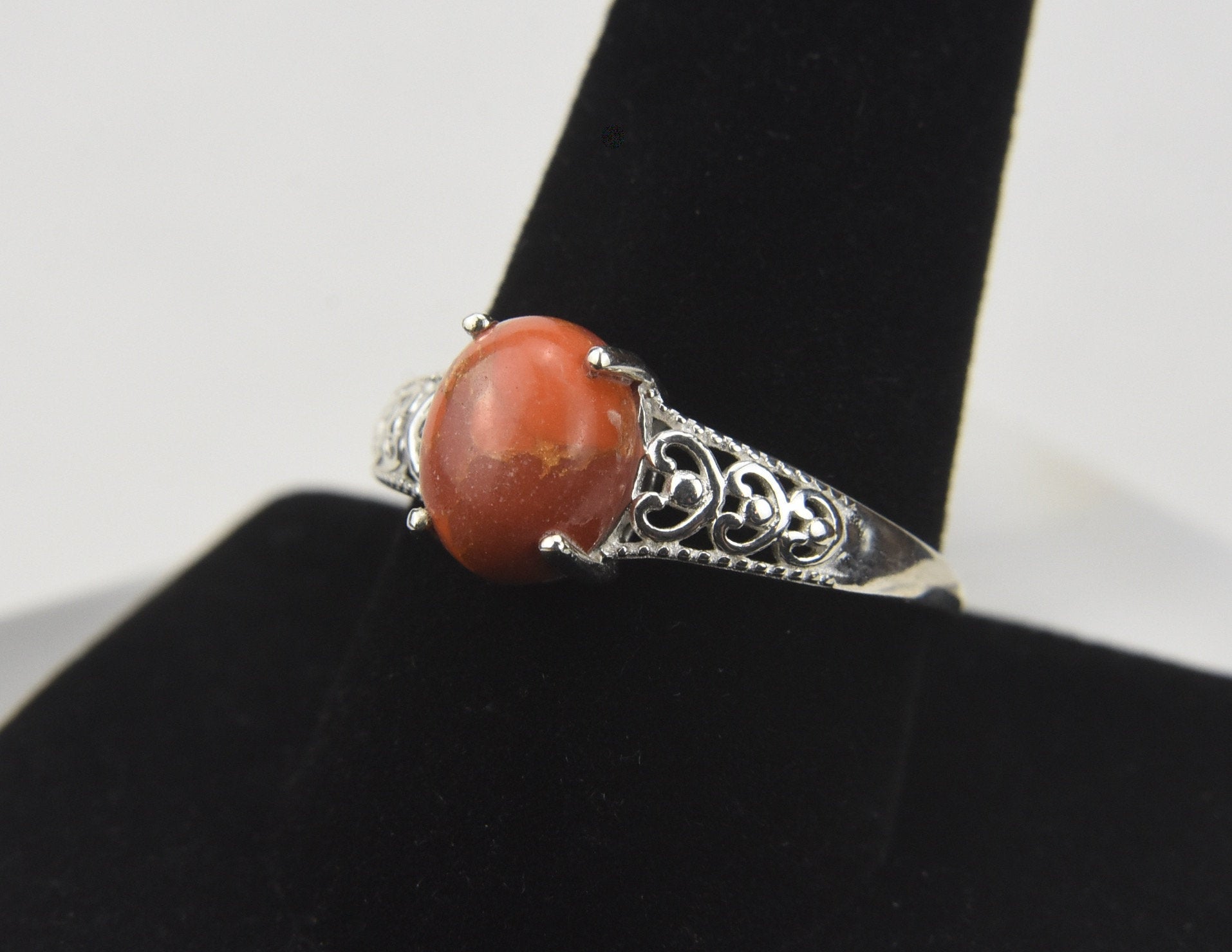 Orange! Turquoise Sterling Silver Ring - Size 10.25