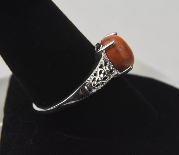 Orange! Turquoise Sterling Silver Ring - Size 10.25