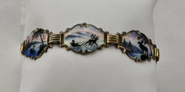 H.C. Østrem - Norwegian Sterling Silver Painted Enamel Panels Bracelet