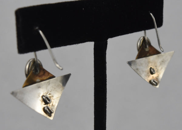 Silver, Brass and Black Onyx Modern Earrings