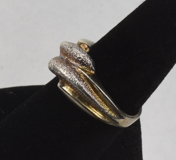 Sterling Silver Gold Tone Wave Ring - Size 7.25