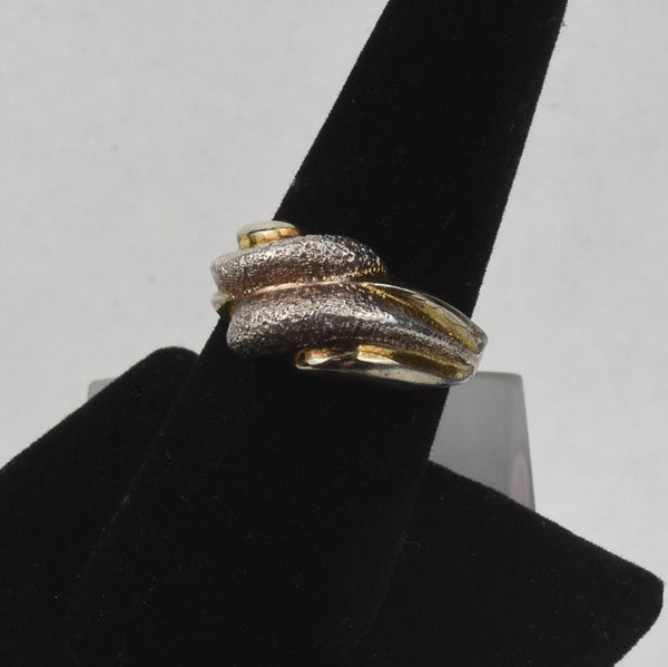 Sterling Silver Gold Tone Wave Ring - Size 7.25